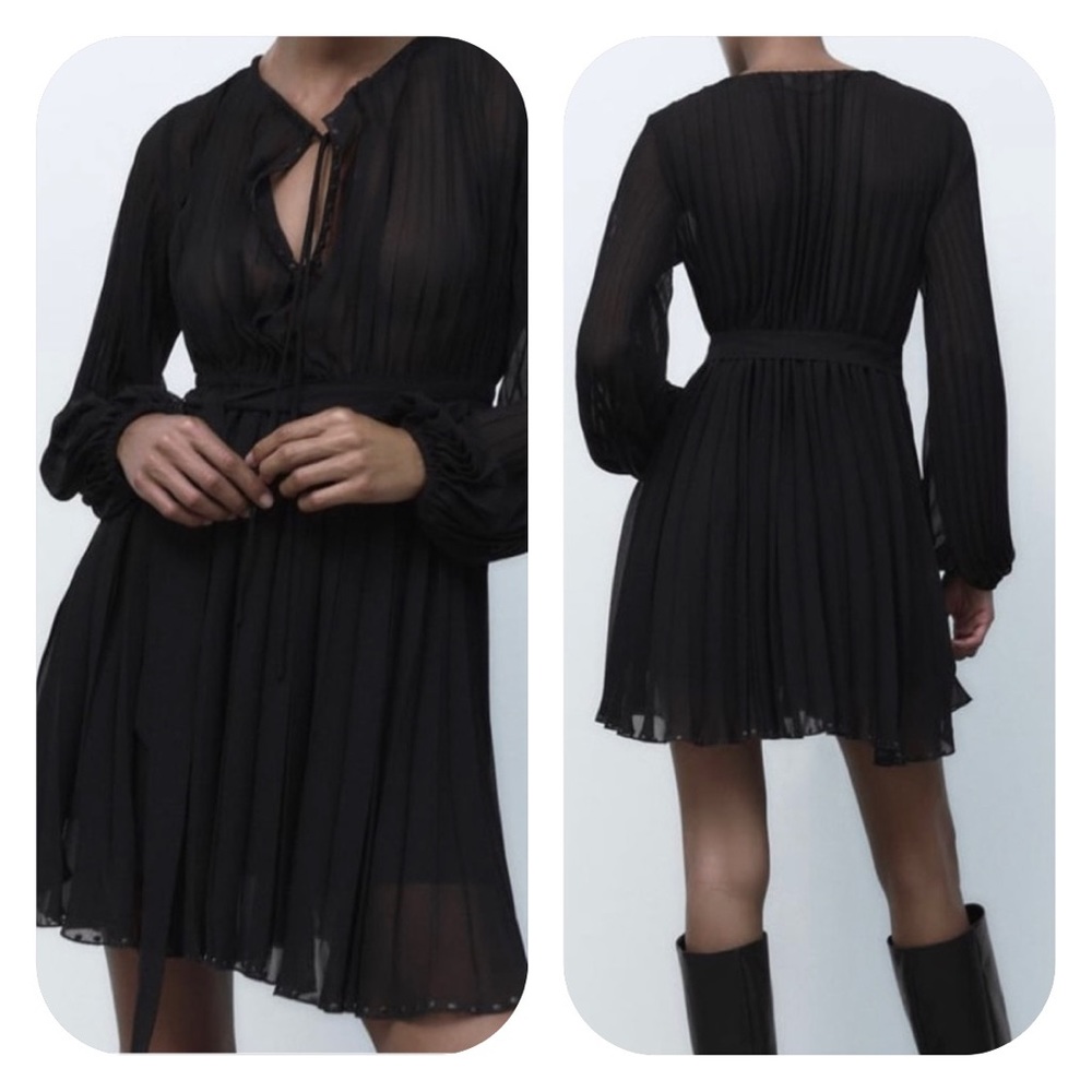 ZARA S black pleated dress
